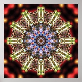 Stralende Kaleidoscopische Mandala in Robijnrood e Poster