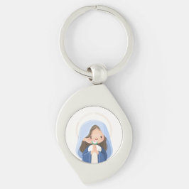 Stralende Kawaii Maagd Maria in Gebed – Wit Sleutelhanger