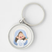 Stralende Kawaii Maagd Maria met Bloem - Wit Sleutelhanger (Voorkant)