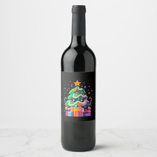 Stralende Kerstboom Magie Wijn Etiket (Voorkant)