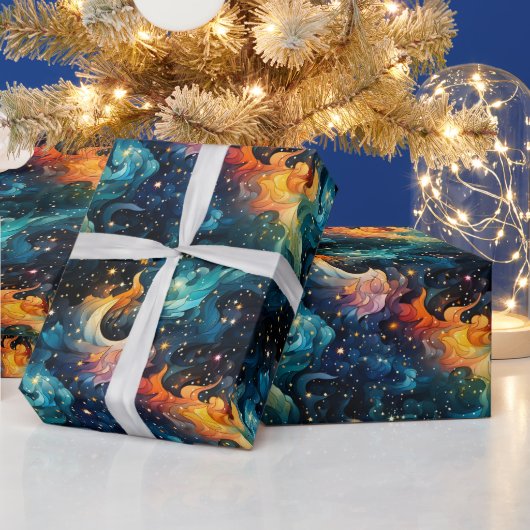 Stralende Kosmische Kleurwervelingen Cadeaupapier (Feestdagen)