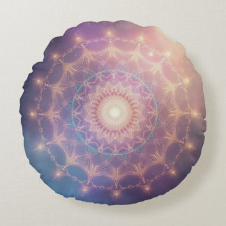 Stralende Kosmische Mandala Glanzende Pastel Boho  Rond Kussen