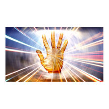 Stralende krachtige energie helende hand kleurrijk