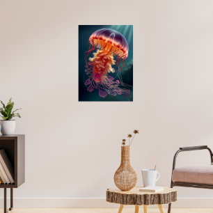 Stralende kwal in de diepe oceaan poster