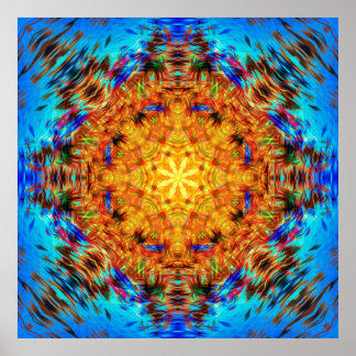 Stralende Levendige Kaleidoscopische Sunburst Art Poster