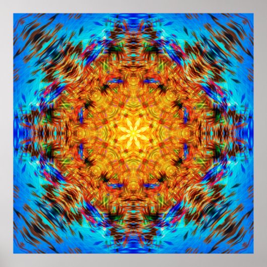 Stralende Levendige Kaleidoscopische Sunburst Art Poster (Voorkant)