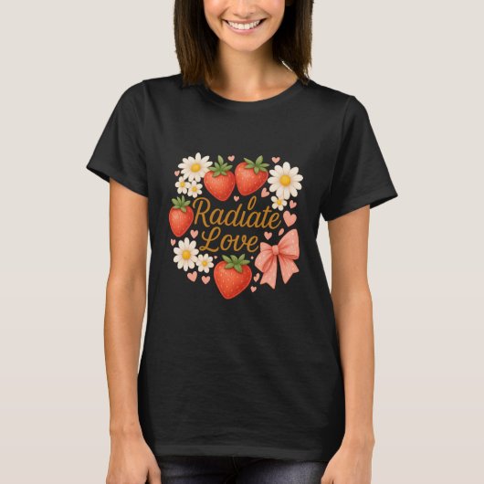 Stralende Liefde Aardbei Bloemendesign T-shirt (Voorkant)