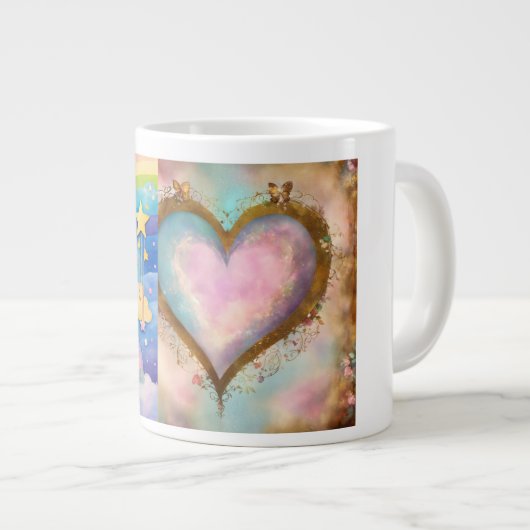 Stralende Liefde: Hart & Regenboog Fusion Cups Grote Koffiekop (Voorkant rechts)