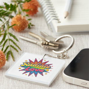 Stralende Liefde Retro Design – Positieve Vibes Sleutelhanger