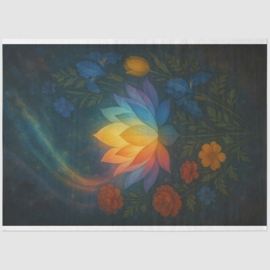 Stralende Lotus in Kosmische Glow Decoupage Papier (Voorkant)