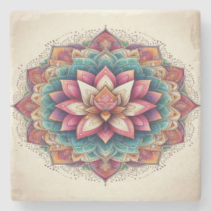Stralende Lotus Mandala: Bloeiende Sereniteit Stenen Onderzetter