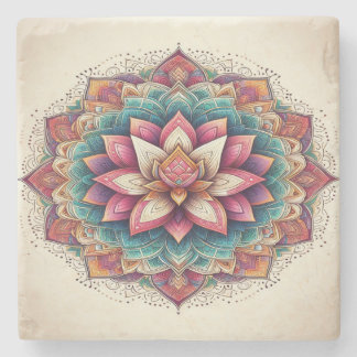 Stralende Lotus Mandala: Bloeiende Sereniteit Stenen Onderzetter