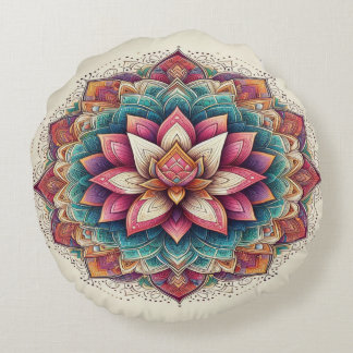 Stralende Lotus Mandala's: Bloeiende sereniteit Rond Kussen
