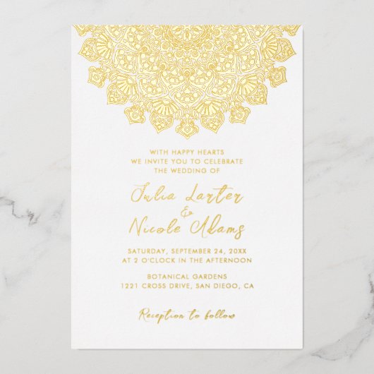 Stralende Luchtige Halve Maan Mandala bruiloft Folie Uitnodiging (Voorkant)