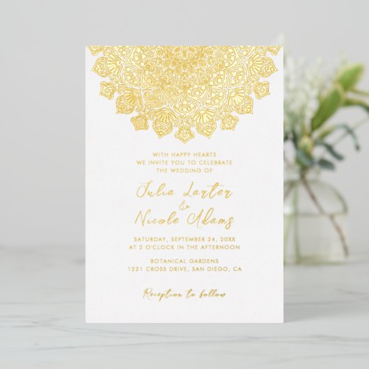 Stralende Luchtige Halve Maan Mandala bruiloft Folie Uitnodiging (Staand Voorkant)