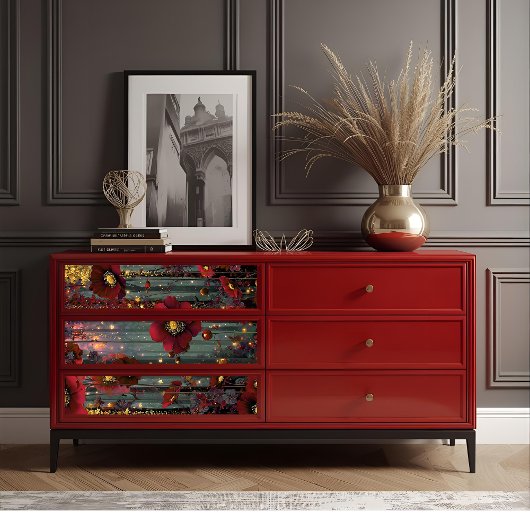 Stralende Majesteit Gouden Ember Rode Bloesem Deco Tissuepapier