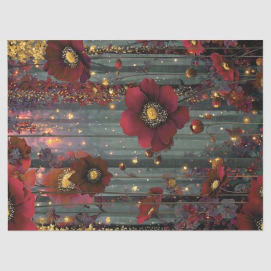 Stralende Majesteit Gouden Ember Rode Bloesem Deco Tissuepapier (Voorkant)