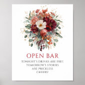 Stralende Marsala Boho Bloem Open Bar 8x10 Bord Poster (Voorkant)