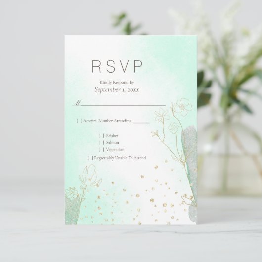 Stralende Mint Groene Botanische Glitter RSVP Brui (Staand voorkant)