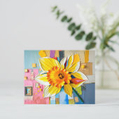 Stralende narcis in moderne Abstracte stijl Feestdagenkaart (Staand voorkant)