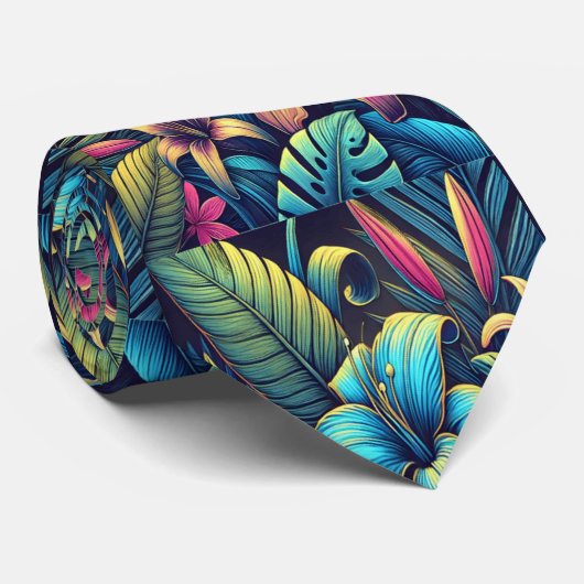 Stralende Neon Bloemen Bloeien In Levendige Kleure Stropdas (Opgerold)