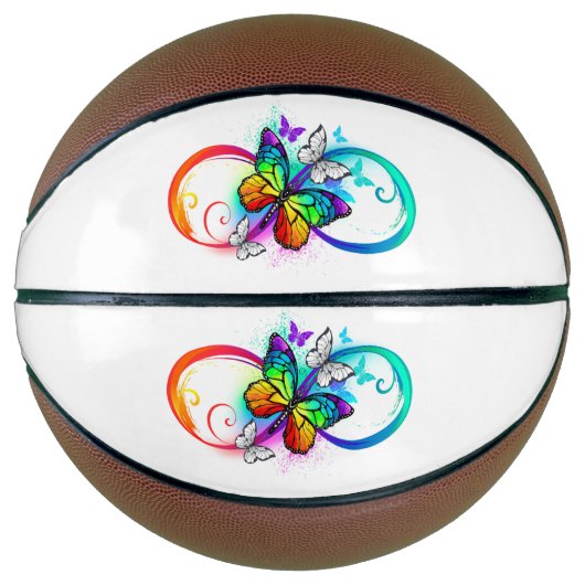 Stralende oneindigheid met regenboog vlinder basketbal (Voorkant)