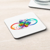 Stralende oneindigheid met regenboog vlinder bier onderzetter (Linkerzijde)