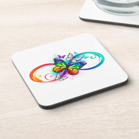 Stralende oneindigheid met regenboog vlinder bier onderzetter (Linkerzijde)