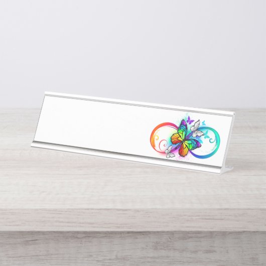 Stralende oneindigheid met regenboog vlinder bureau naambordje (Voorkant)