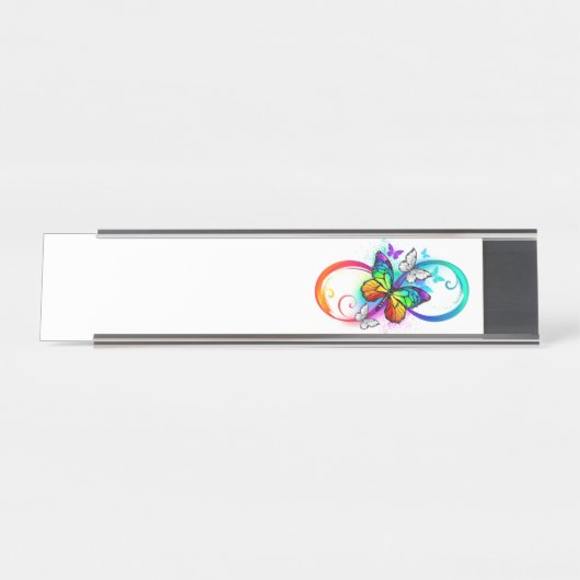 Stralende oneindigheid met regenboog vlinder bureau naambordje (Voorkant)