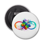 Stralende oneindigheid met regenboog vlinder button flesopener (Voorkant)