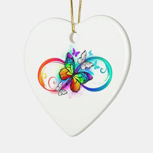 Stralende oneindigheid met regenboog vlinder keramisch ornament (Links)