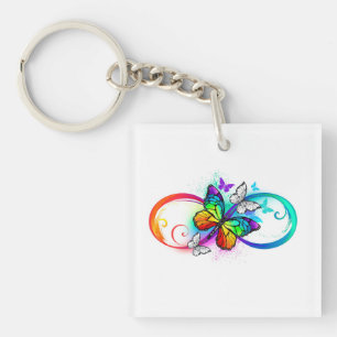 Stralende oneindigheid met regenboog vlinder sleutelhanger