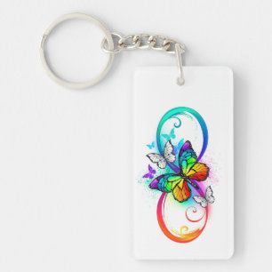 Stralende oneindigheid met regenboog vlinder sleutelhanger