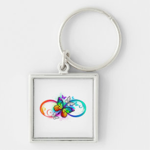 Stralende oneindigheid met regenboog vlinder sleutelhanger