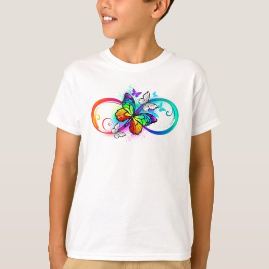 Stralende oneindigheid met regenboog vlinder t-shirt (Voorkant)