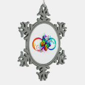 Stralende oneindigheid met regenboog vlinder tin sneeuwvlok ornament (Links)