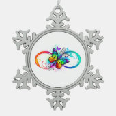 Stralende oneindigheid met regenboog vlinder tin sneeuwvlok ornament (Voorkant)