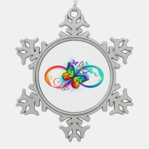 Stralende oneindigheid met regenboog vlinder tin sneeuwvlok ornament