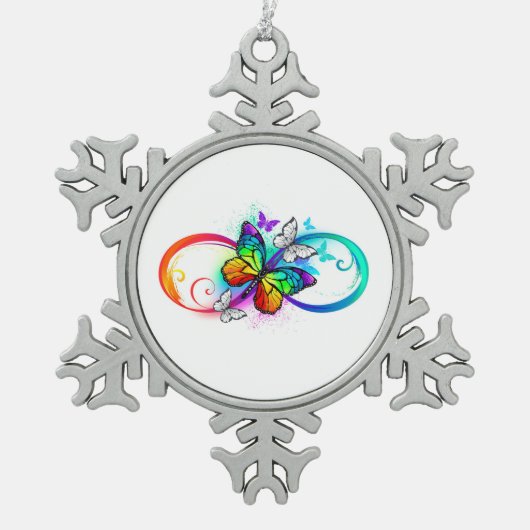Stralende oneindigheid met regenboog vlinder tin sneeuwvlok ornament (Voorkant)