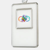Stralende oneindigheid met regenboog vlinder verzilverd omlijst ornament (Links)