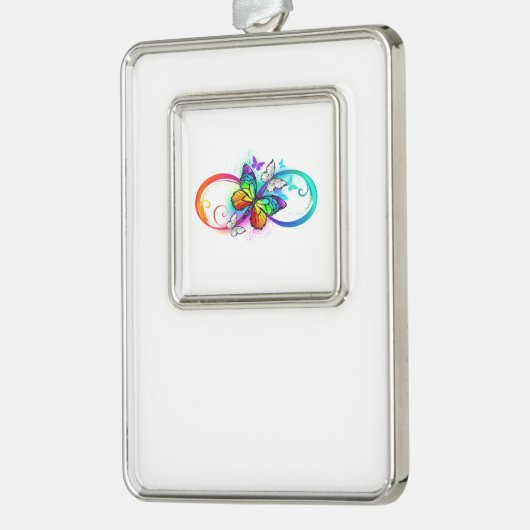 Stralende oneindigheid met regenboog vlinder verzilverd omlijst ornament (Links)