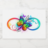 Stralende oneindigheid met regenboogvlinder likeurfles etiket (Enkel label)