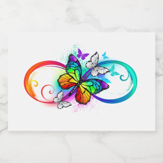 Stralende oneindigheid met regenboogvlinder likeurfles etiket (Enkel label)