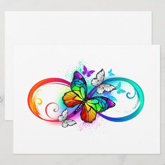 Stralende oneindigheid met regenboogvlinder save the date (Voorkant / Achterkant)