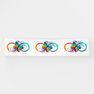 Stralende oneindigheid met regenboogvlinder spandoek