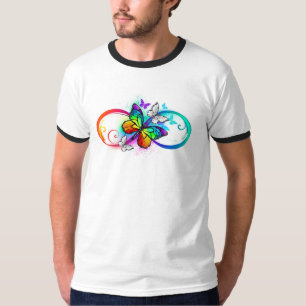 Stralende oneindigheid met regenboogvlinder t-shirt