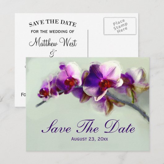 Stralende orchidee schilderij Sla de datum bruilof Aankondigingskaart (Voorkant / Achterkant)