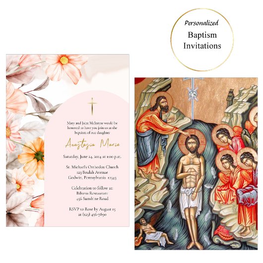 Stralende Pastel Lente Bloemen Orthodoxe Doop Kaart