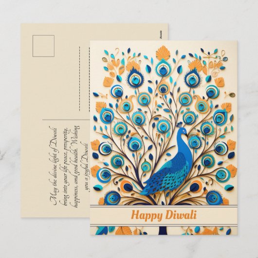 🦚 stralende pauw diwali zegeningen feestdagenkaart (Voorkant / Achterkant)